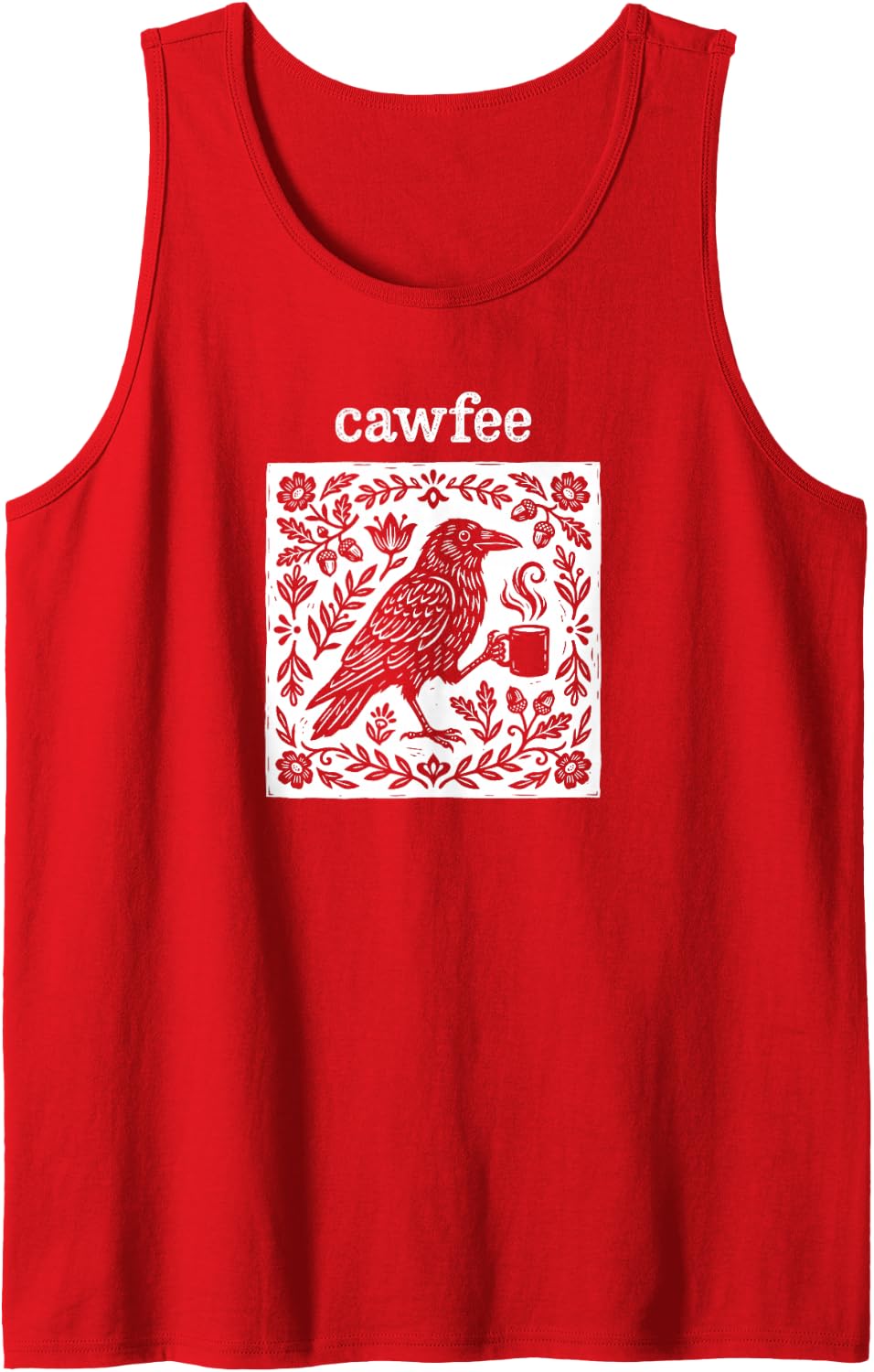 Cawfee Funny Crow with Coffee Cup Tank Top - Red