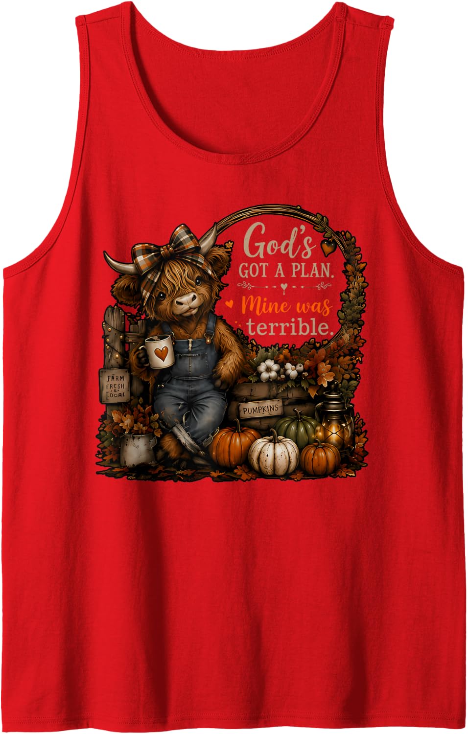 God's Got A Plan Mine was Terrible Highland Cow Christian Sleeveless Tank Top - Red