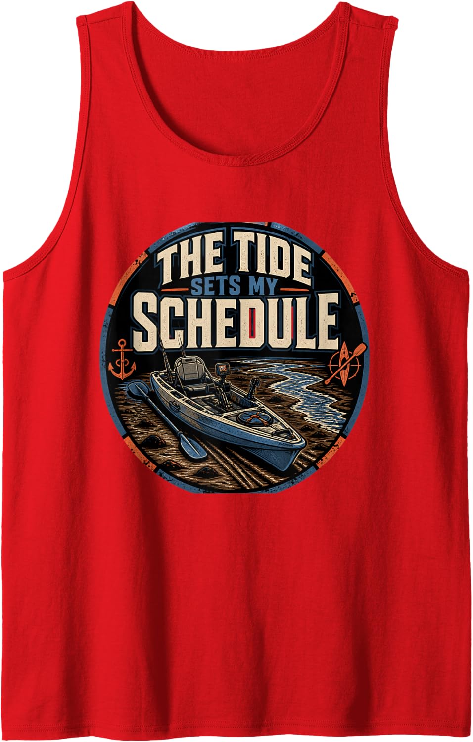 The Tide Sets My Schedule Kayak Fishing Angler Sleeveless Tank Top - Red