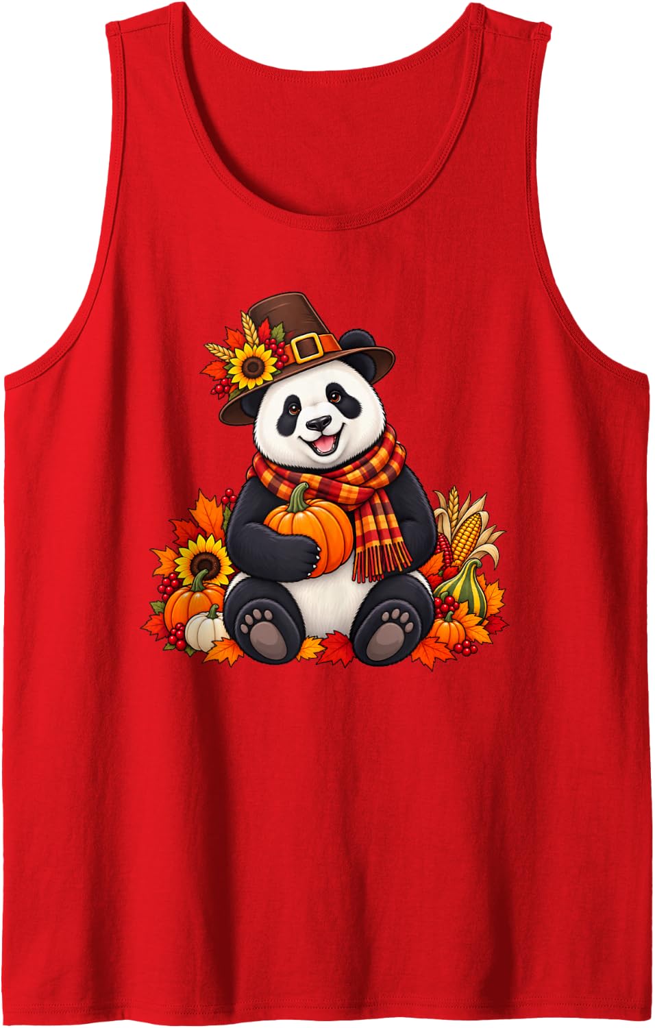 Panda Bear Thanksgiving Sleeveless Tank Top - Red
