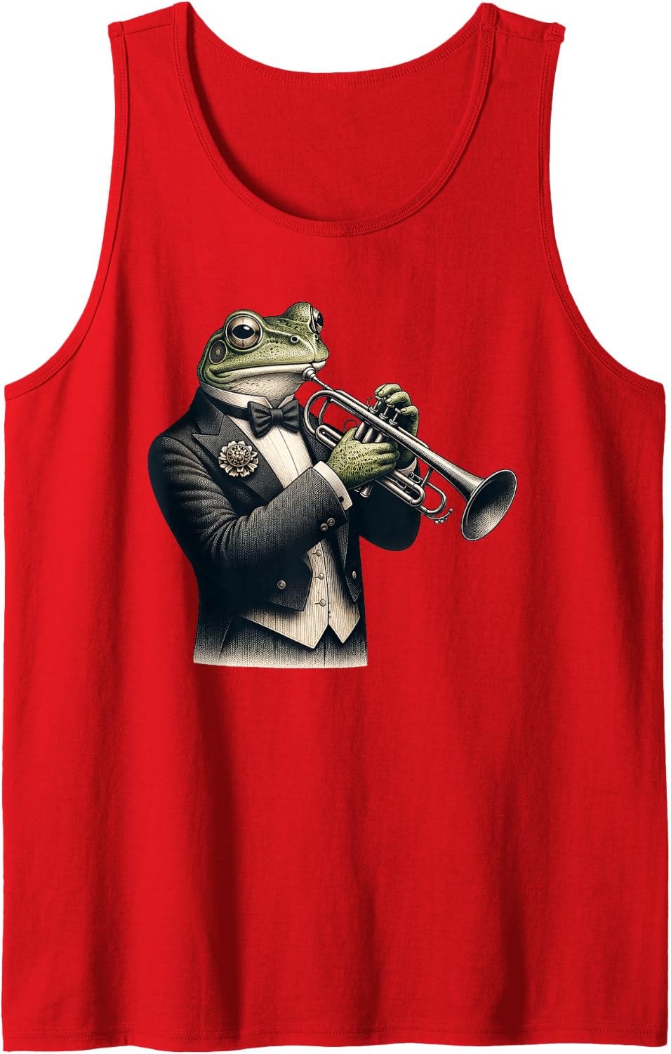 Cute Frog Playing Trumpet Musician Music Tank Top - Red