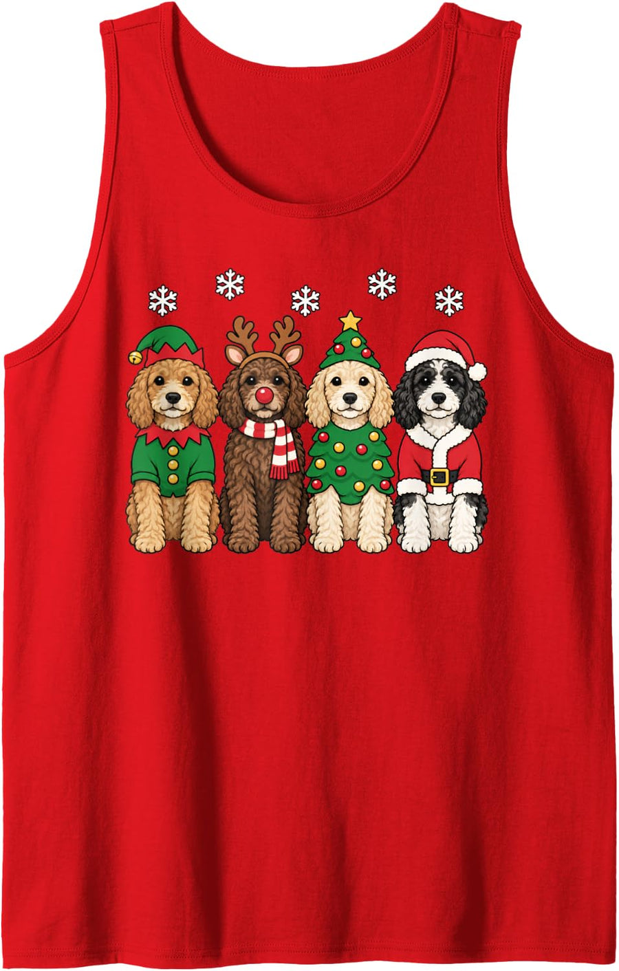 Cockapoo Christmas Reindeer Santa Doodle Dog Lover Sleeveless Tank Top - Red