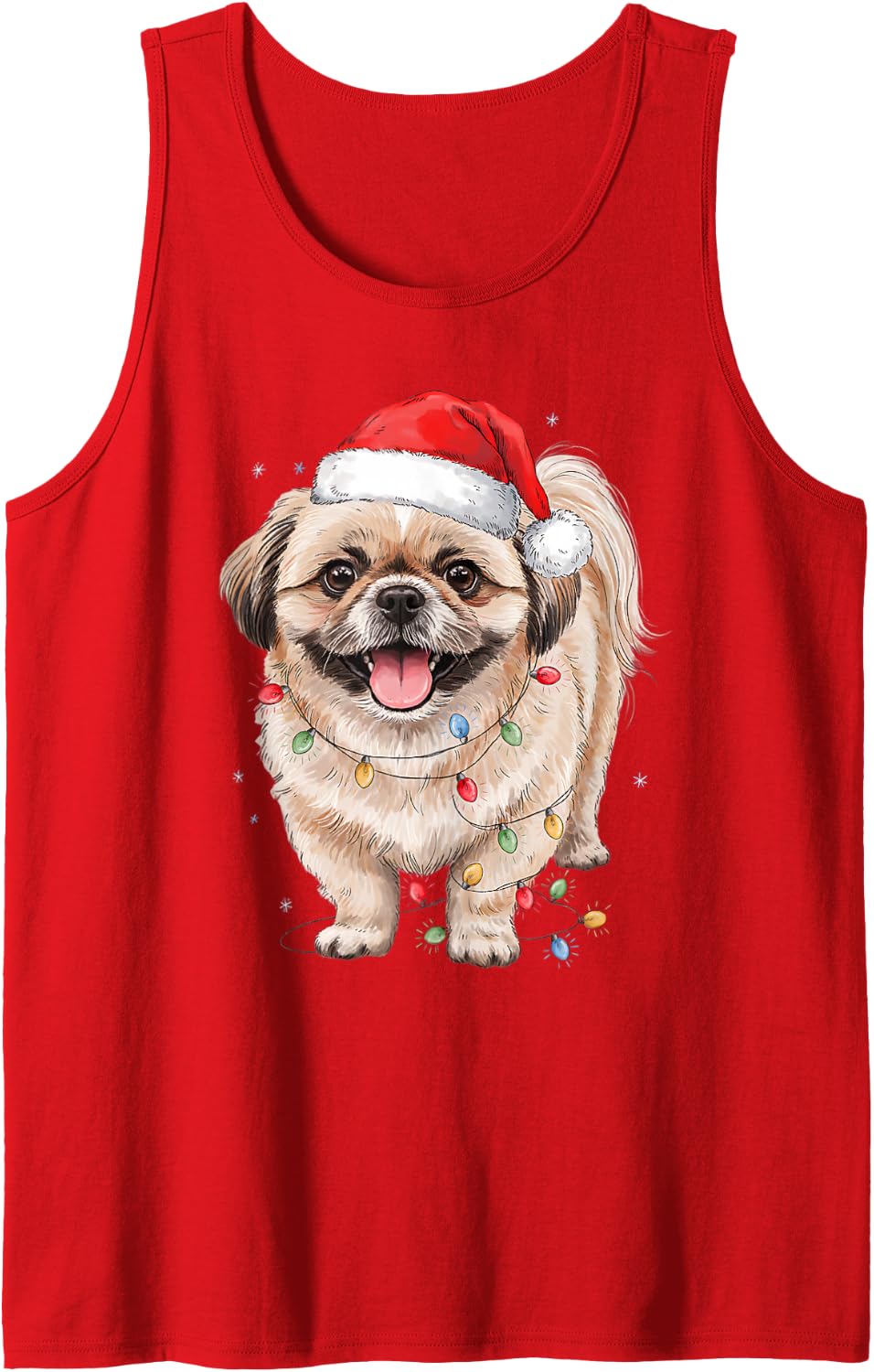 Cute Shih Tzu Santa Hat Dog Mom Dad Christmas Men Women Sleeveless Tank Top - Red