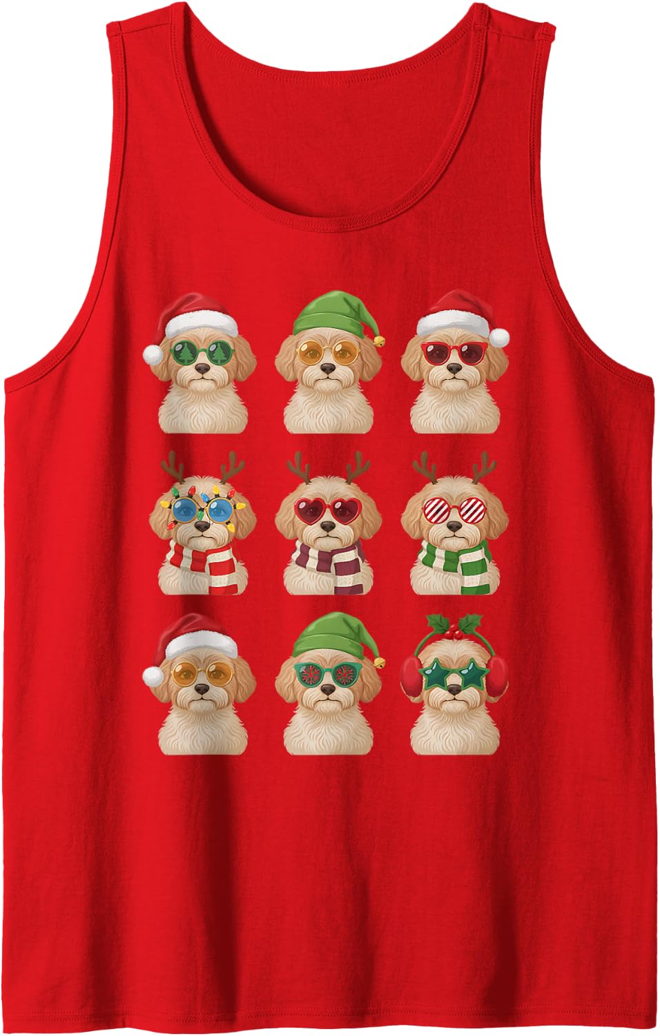 Cavapoo Funny Christmas Pajama Cute Dog Owner Sleeveless Tank Top - Red