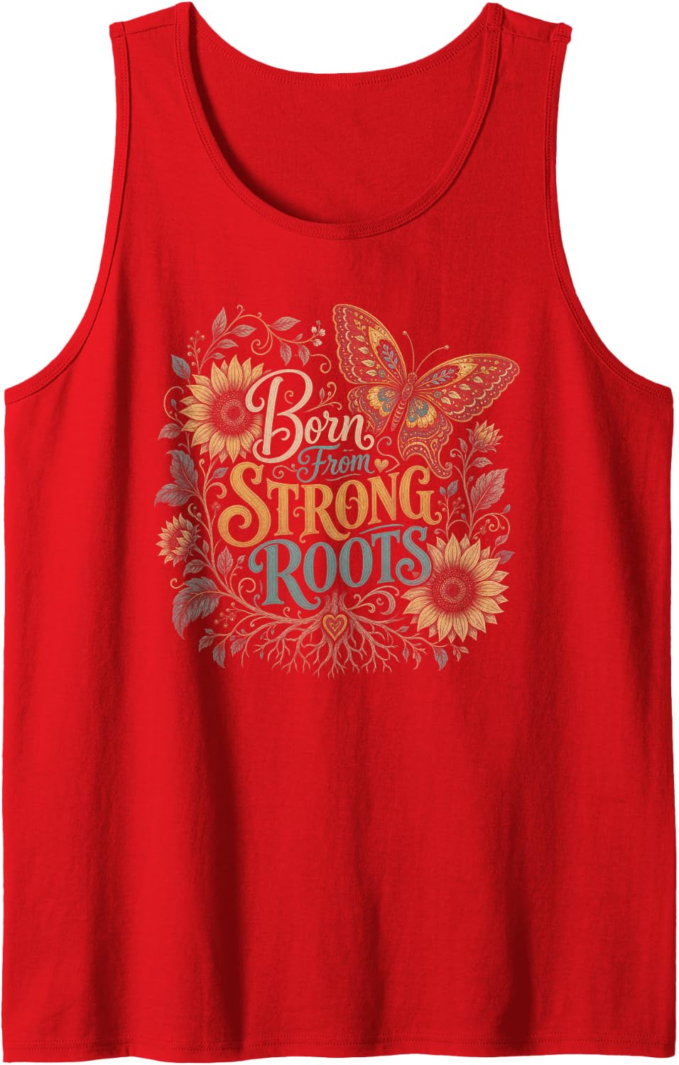 Hispanic Heritage Girl Strong Roots Butterfly Sleeveless Tank Top - Red