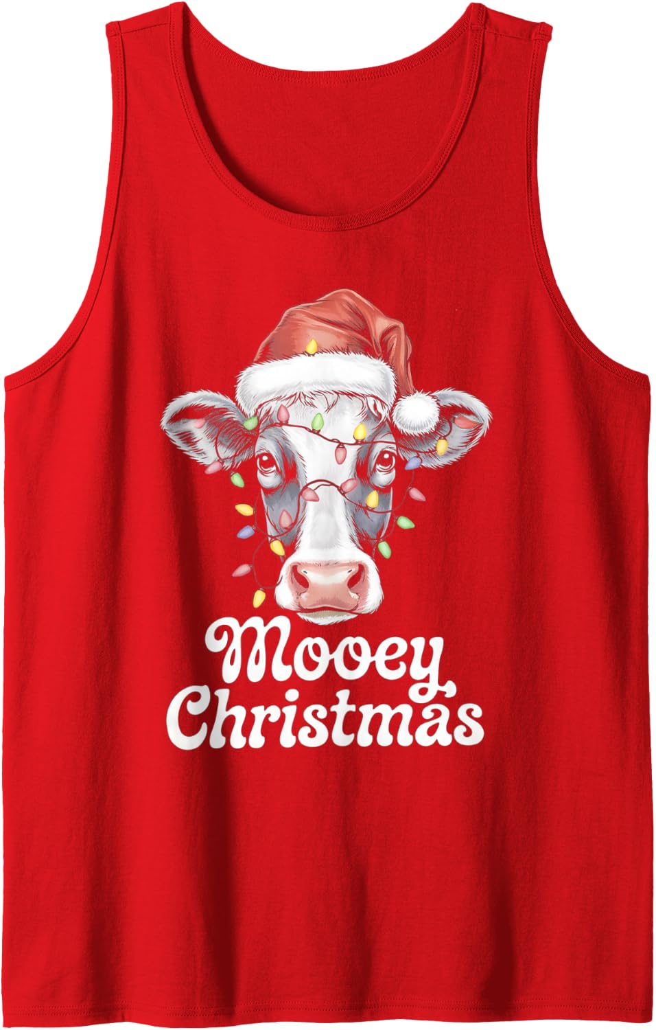 Mooey Christmas Santa Christmas Lights Cow Lovers Sleeveless Tank Top - Red