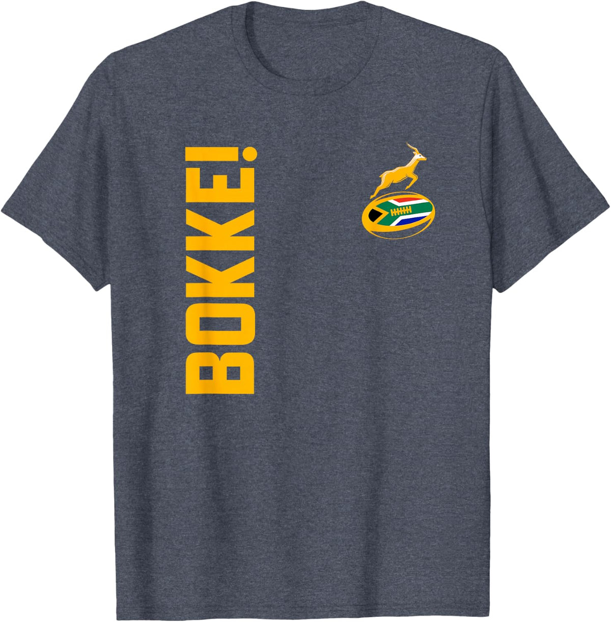 Springbok Rugby. Bokke, South African Flag. with Back Print T-Shirt - Heather Blue