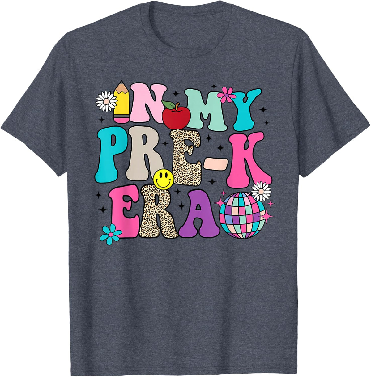 in My Pre-K Era Back to School Retro Groovy Preschool T-Shirt - Heather Blue