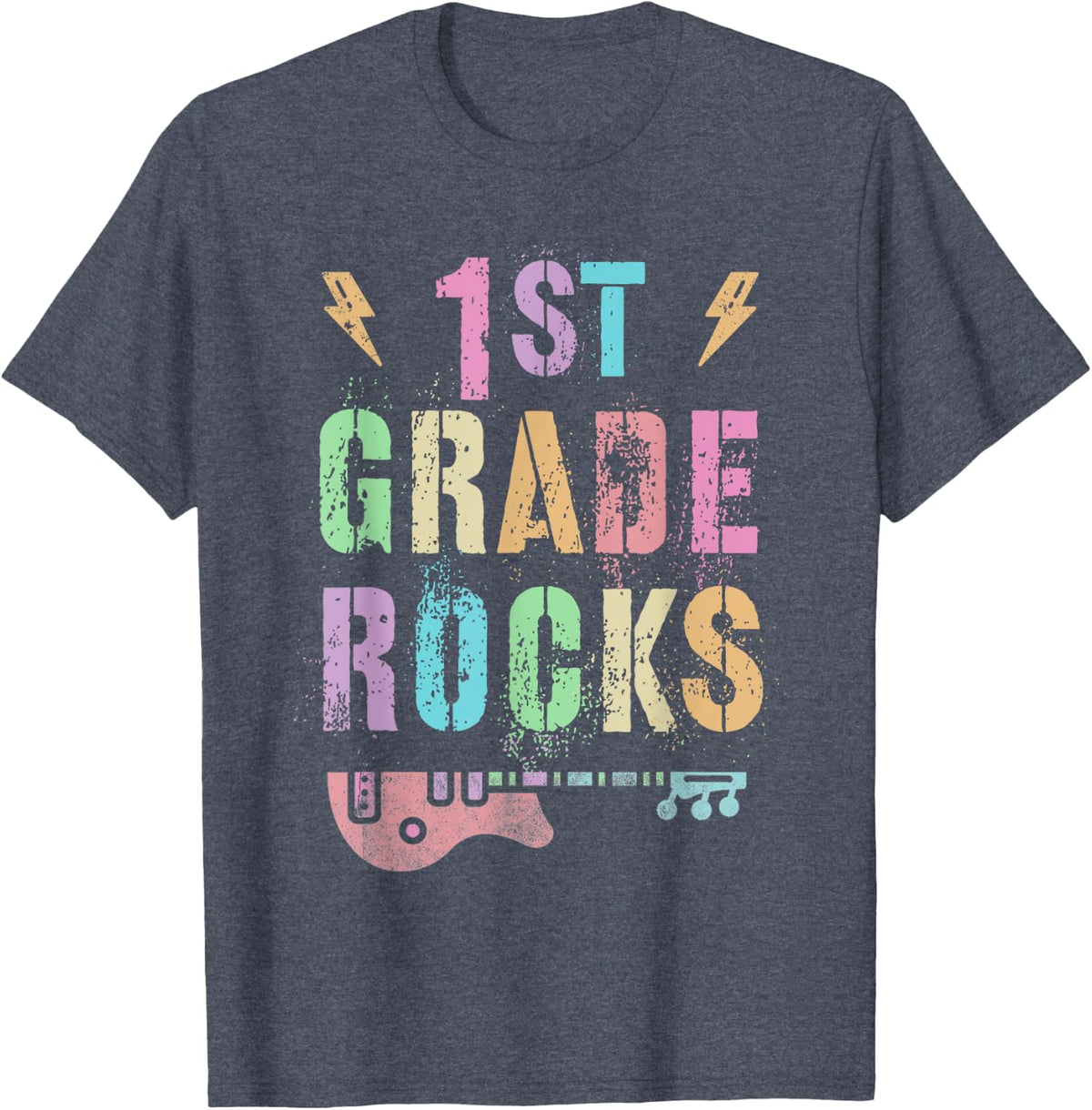 1st GRADE ROCKS Teacher Star Crew FIRST Grader Is My Jam T-Shirt - Heather Blue