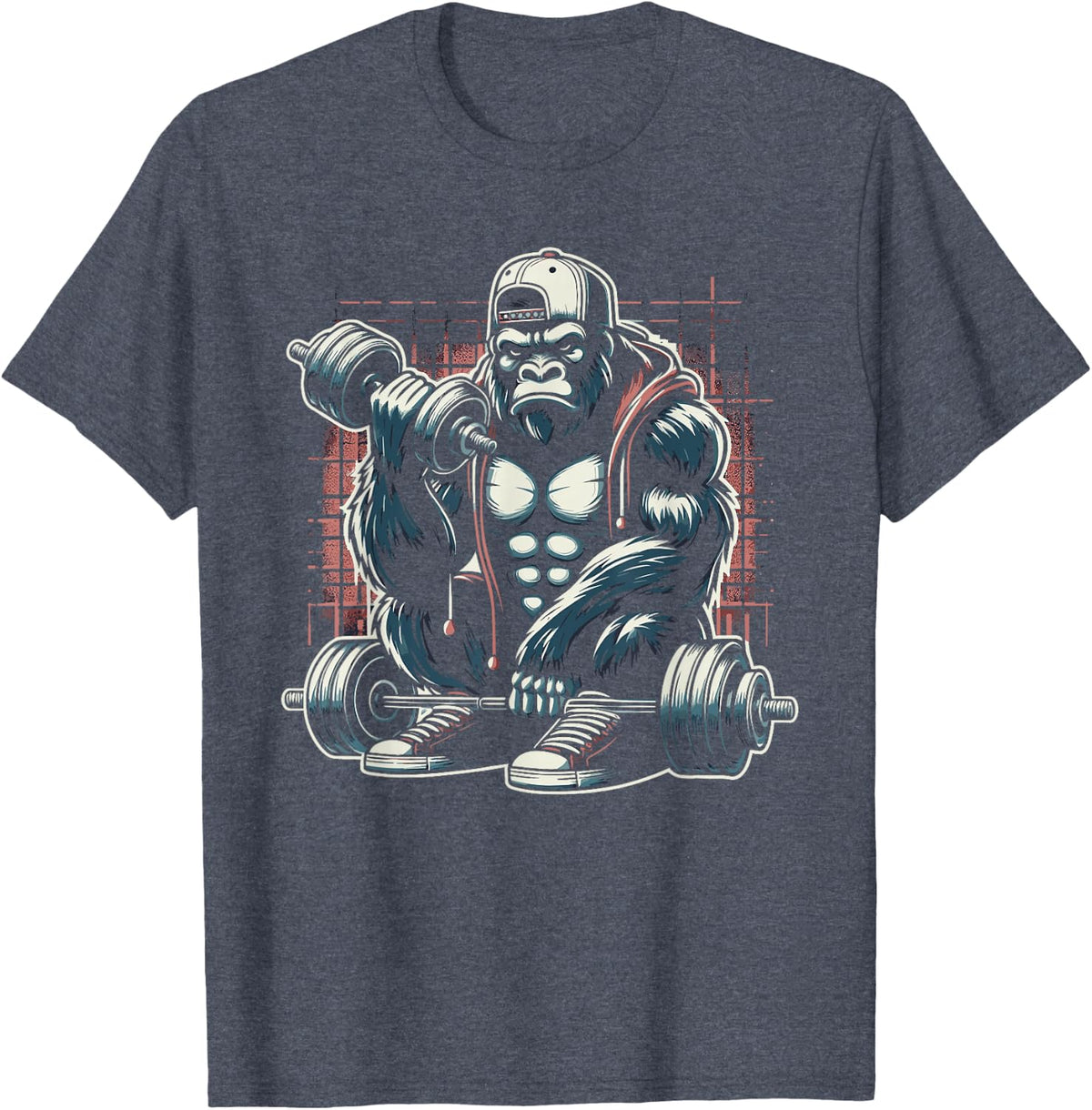 Gorilla Lifting Weights Gym Workout Bodybuilder T-Shirt - Heather Blue