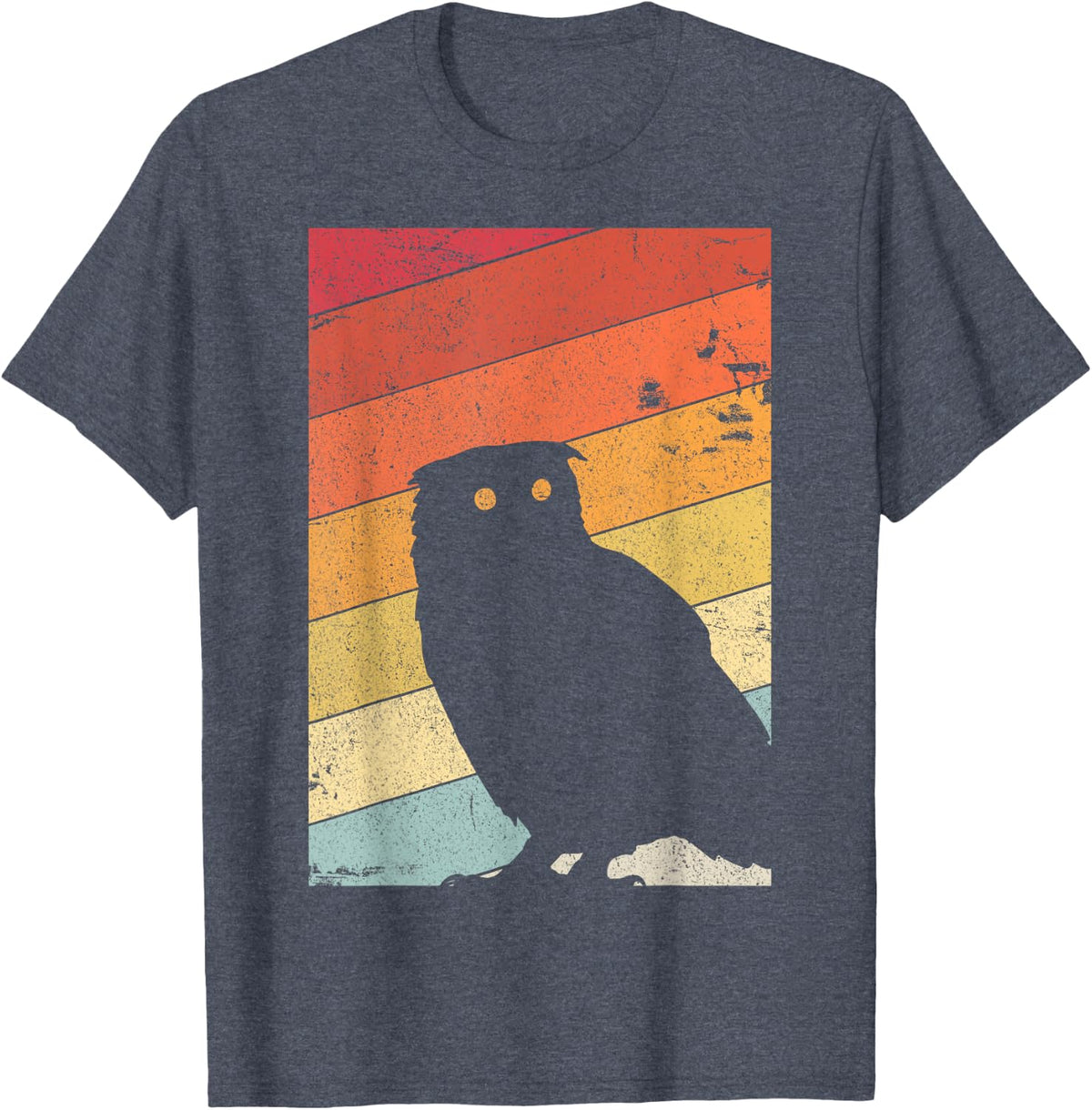 Owl Shirt. Retro Style T-Shirt - Heather Blue