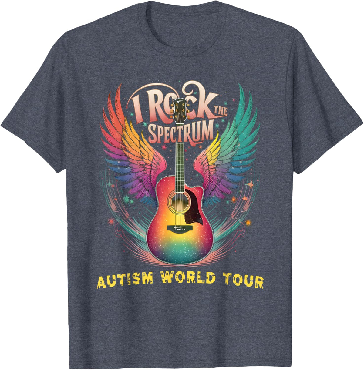 Rockin' Autism World Tour I ROCK THE SPECTRUM Educator T-Shirt - Heather Blue