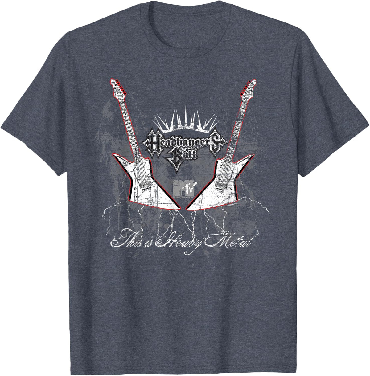 Headbangers Ball Distressed Guitars T-Shirt - Heather Blue
