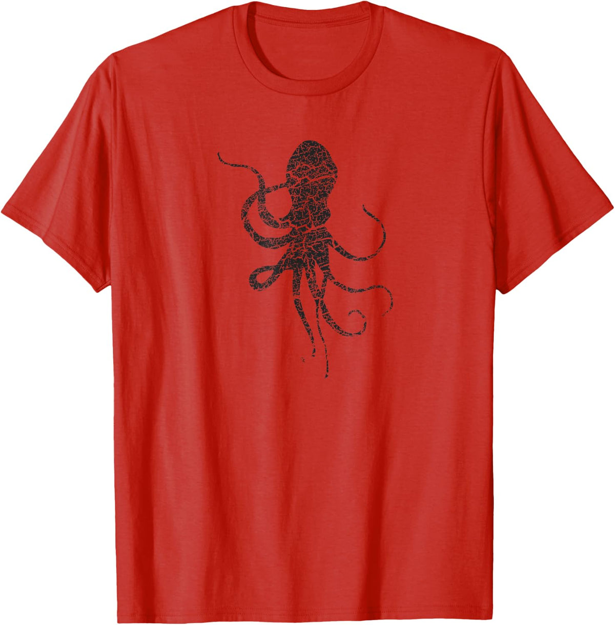 Octopus Distressed Print - Vintage Octopus T-Shirt - Red