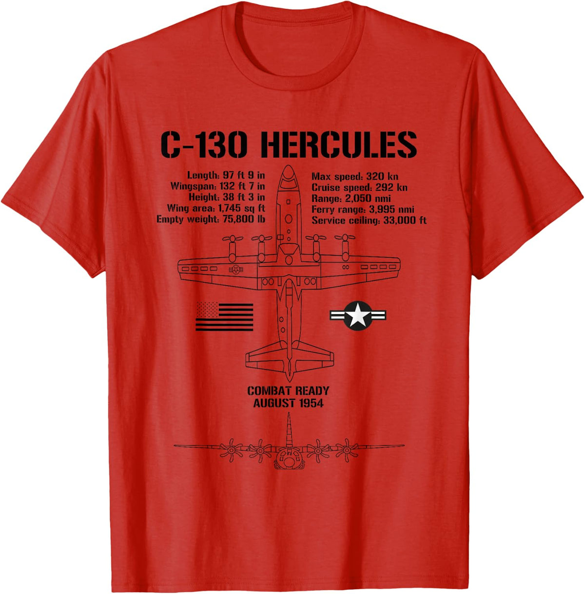 C130 Hercules Specs Military Aircraft C130 T-Shirt - Red