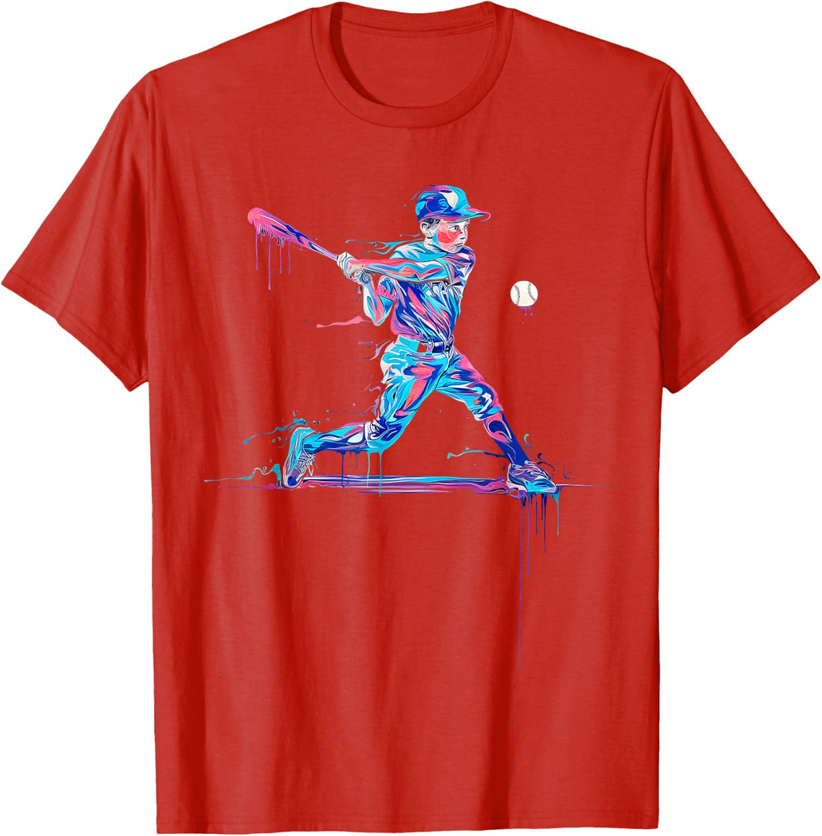 Boys Baseball Player Baseball Drip For Boys Ice Cream T-Shirt - Red