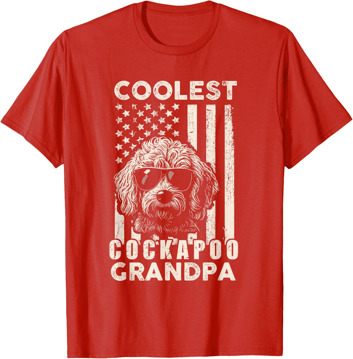 Coolest Cockapoo Grandpa Vintage American Flag Funny Dog Dad T-Shirt - Red