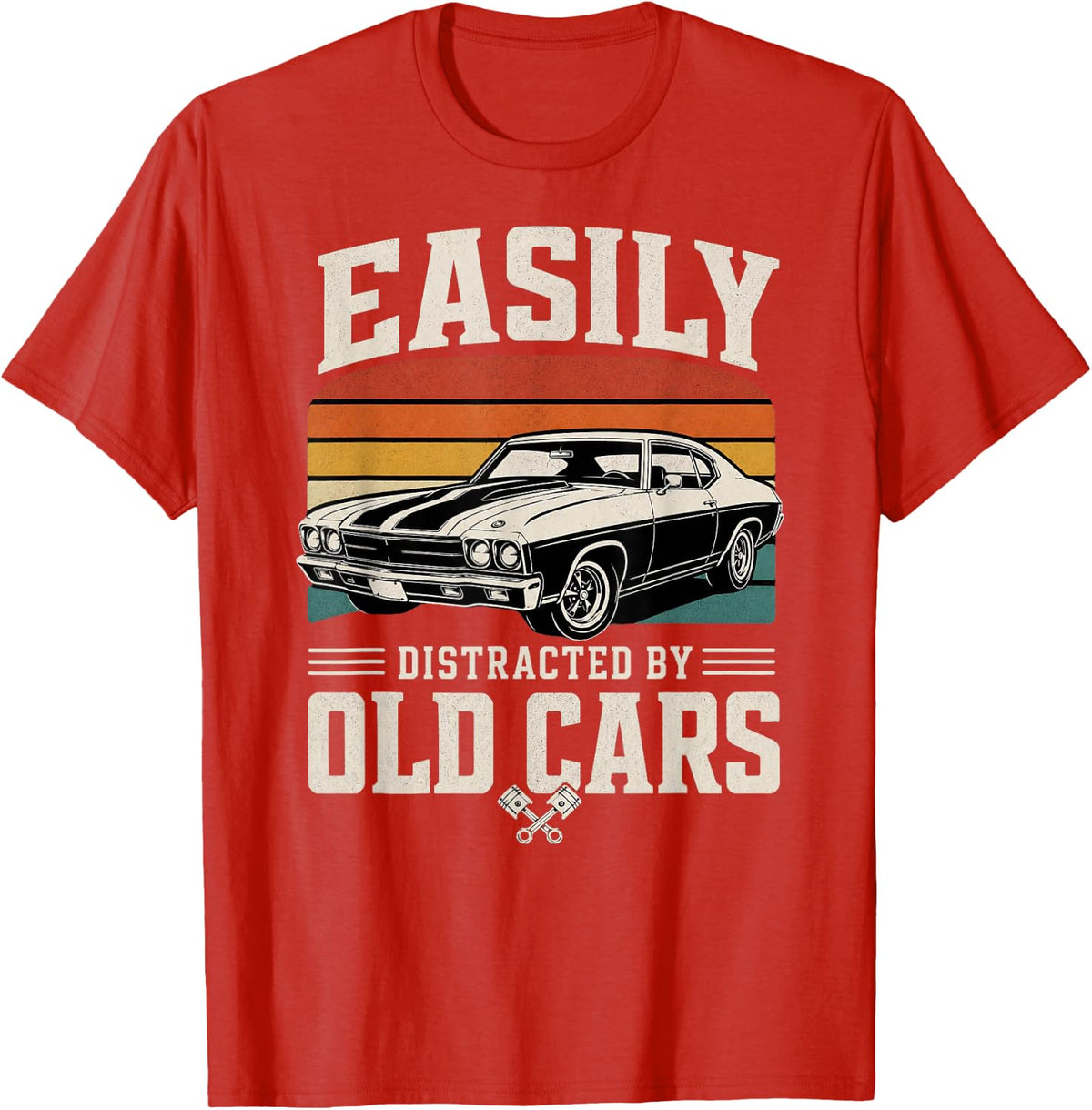 Easily Distracted by Old Cars Classic Car Guys Funny Vintage T-Shirt - Red