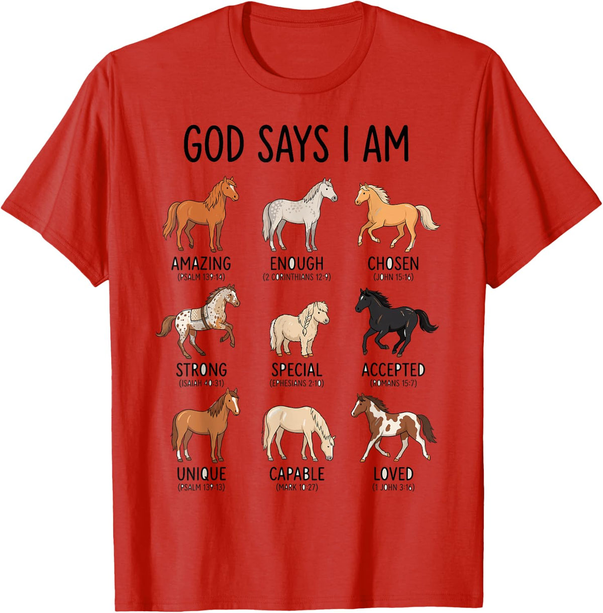 Jesus Christ God Says I AM Unique Horse Lover Christian Tee T-Shirt - Red