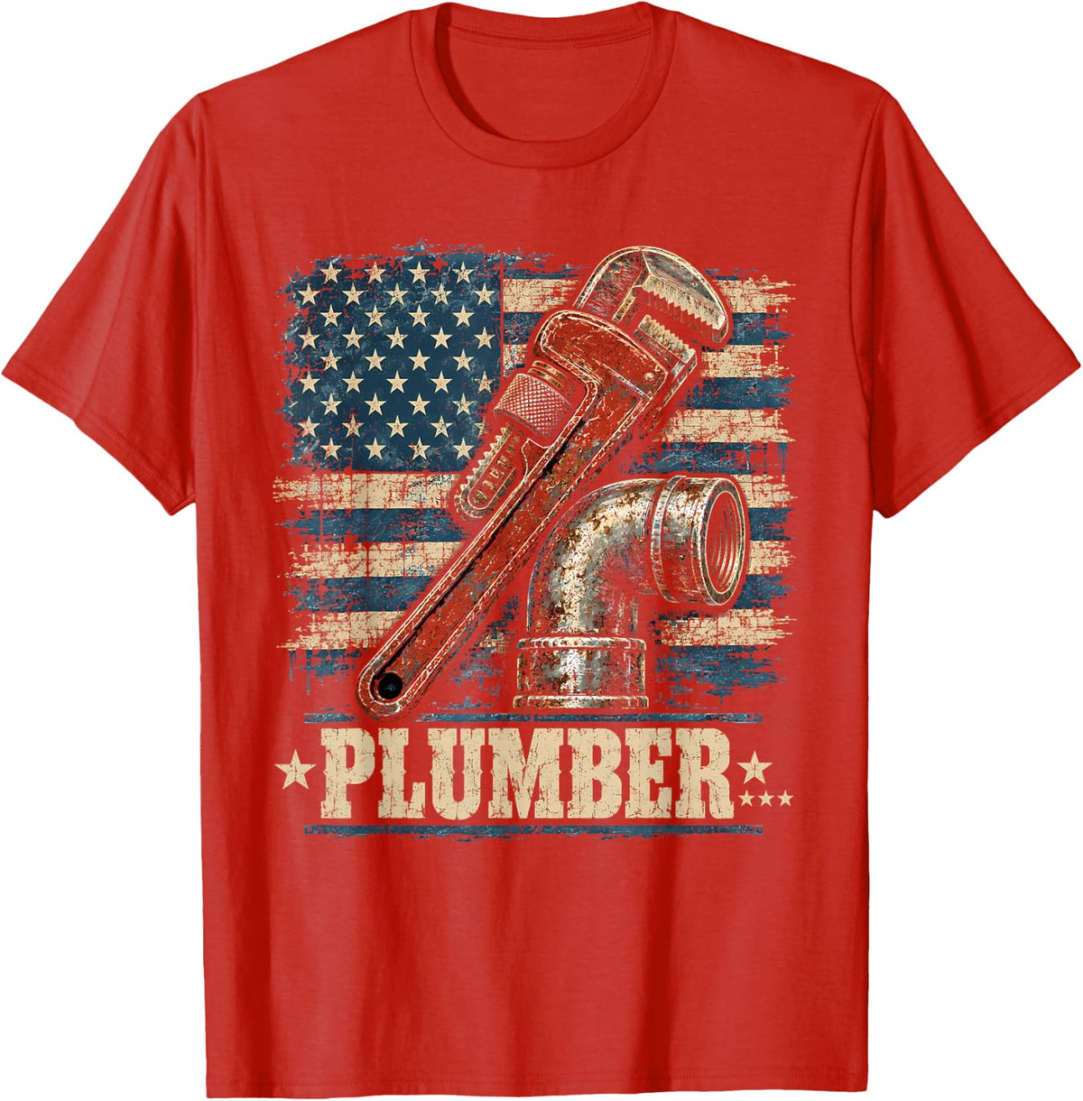 Plumber Pipe Wrench American Vintage T-Shirt - Red