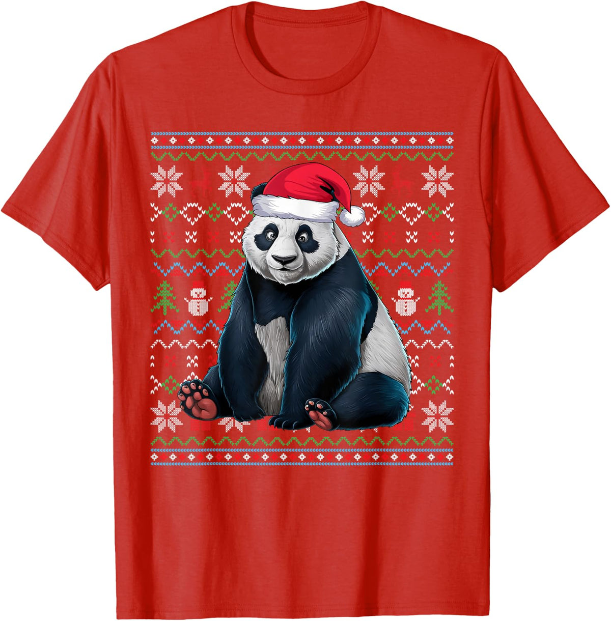 Ugly Panda Lovers Xmas Sweater Santa Christmas T-Shirt - Red