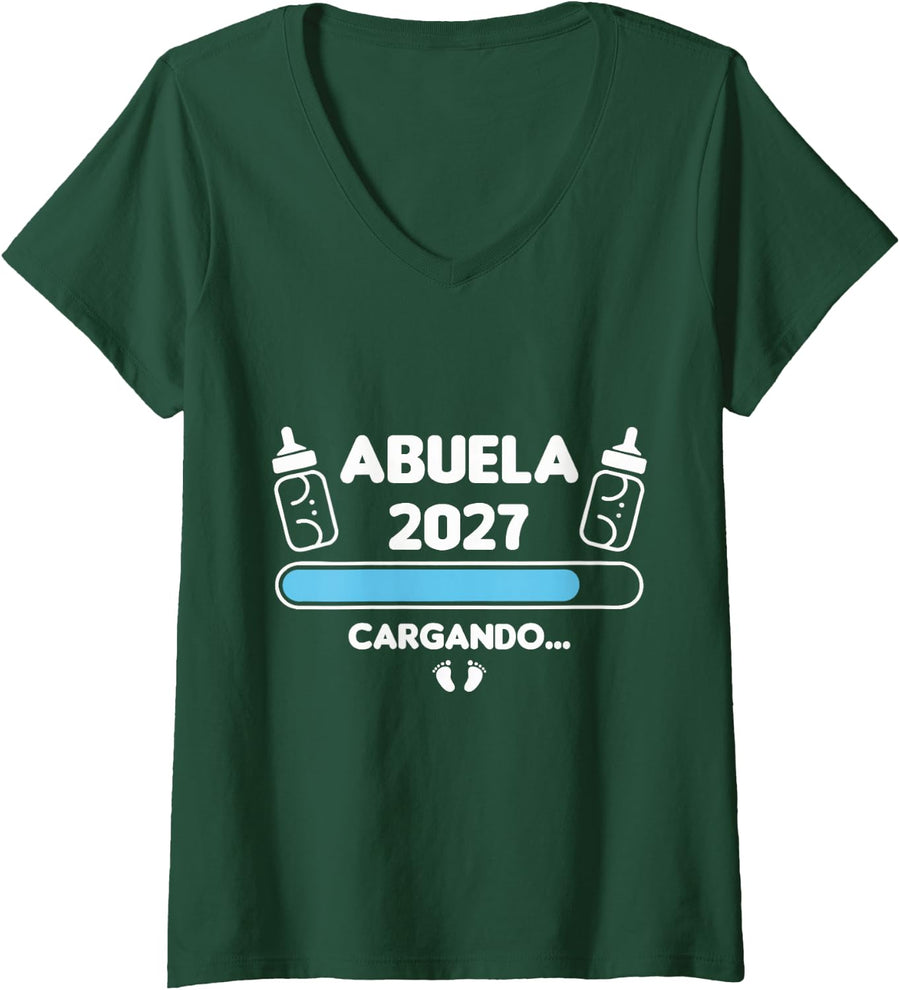 Women's Abuela 2027 Cargando Barra de Carga Anuncio Embarazo V-Neck T-Shirt - Dark Green