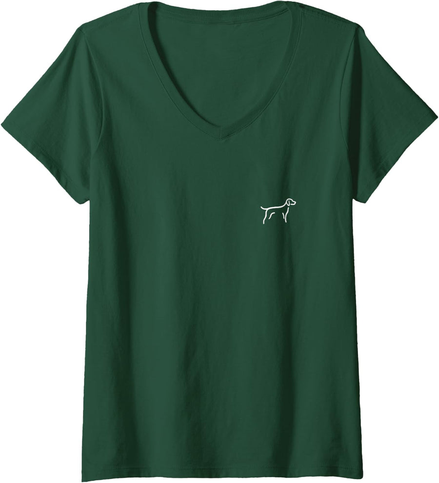 Women's Simple Minimalist Badge Patch Line Art Weimaraner Weim V-Neck T-Shirt - Dark Green