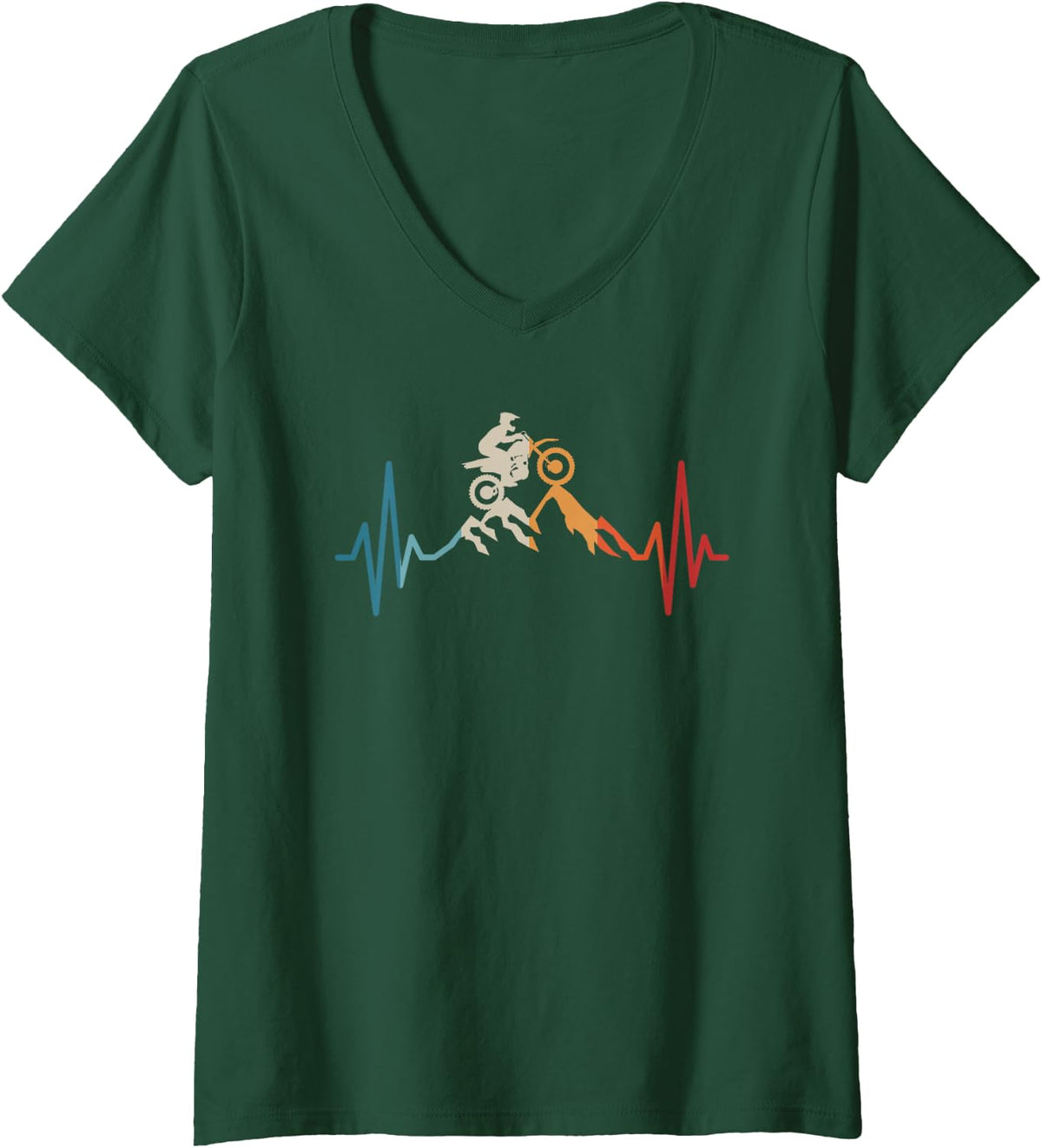 Womens Dirt Biking Heartbeat Motorcycle Rider Motocross Dirt Bike V-Neck T-Shirt - Dark Green