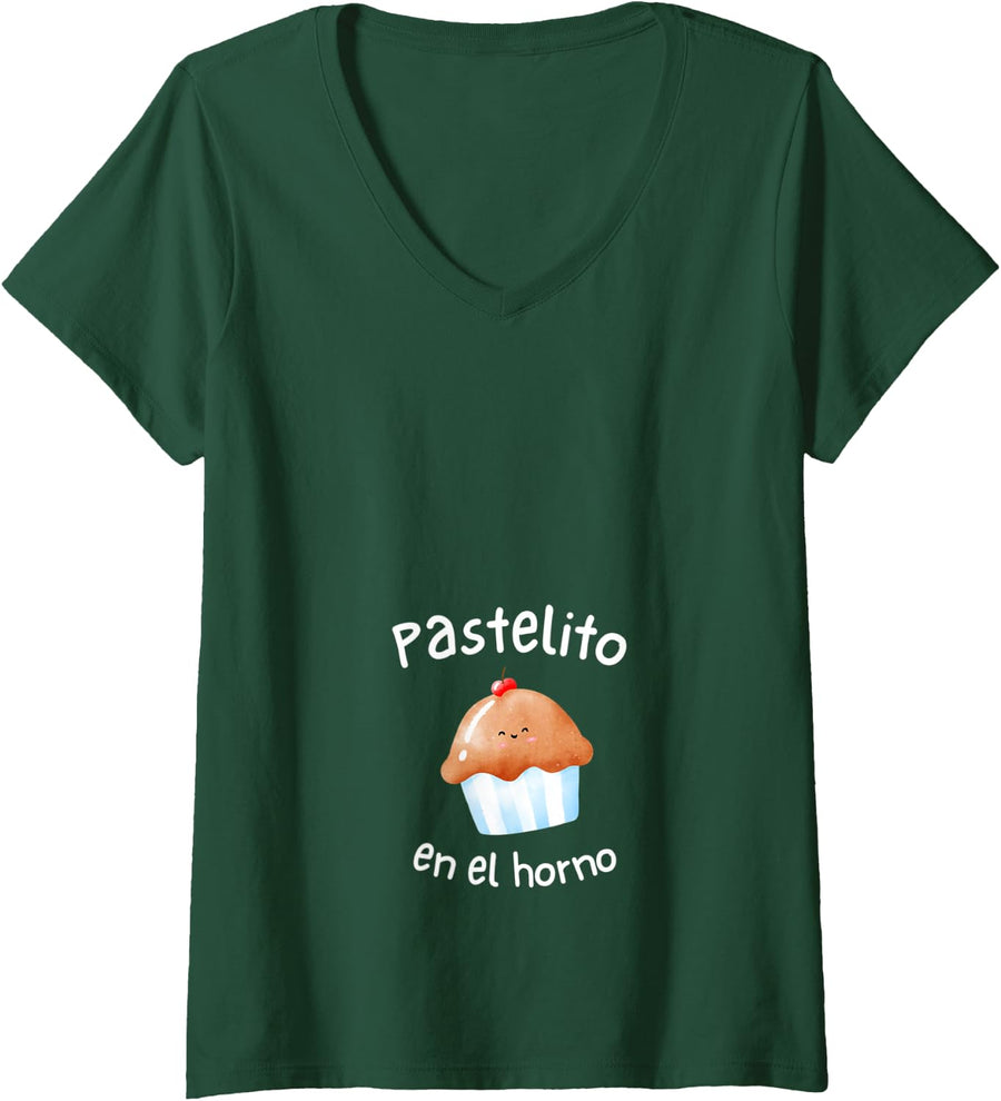 Womens Estoy embarazada sorpresa Futura mama Regalo Anuncio español V-Neck T-Shirt - Dark Green