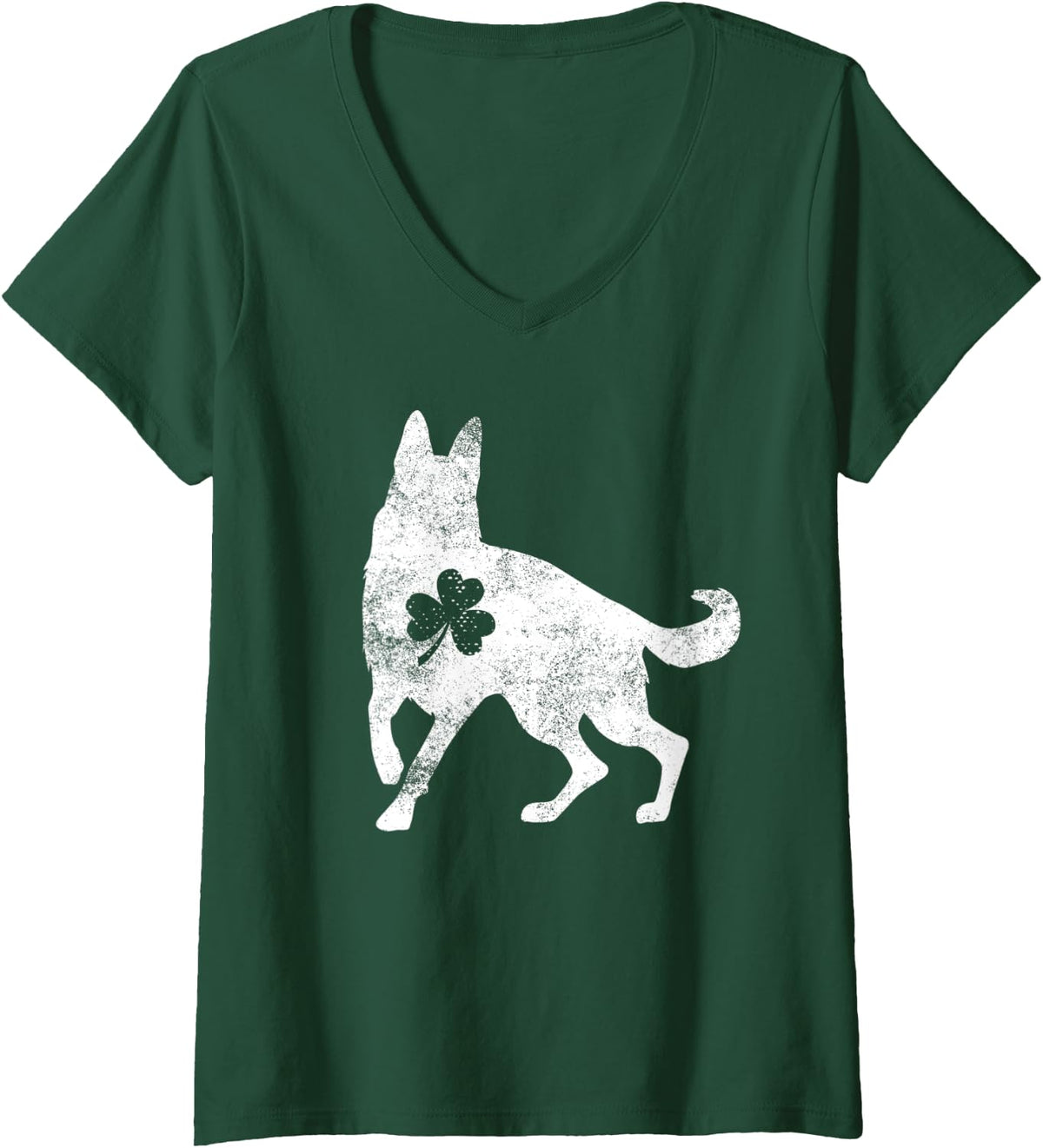 Womens German Shepherd Irish Clover St Patricks Day Dog Gift V-Neck T-Shirt - Dark Green