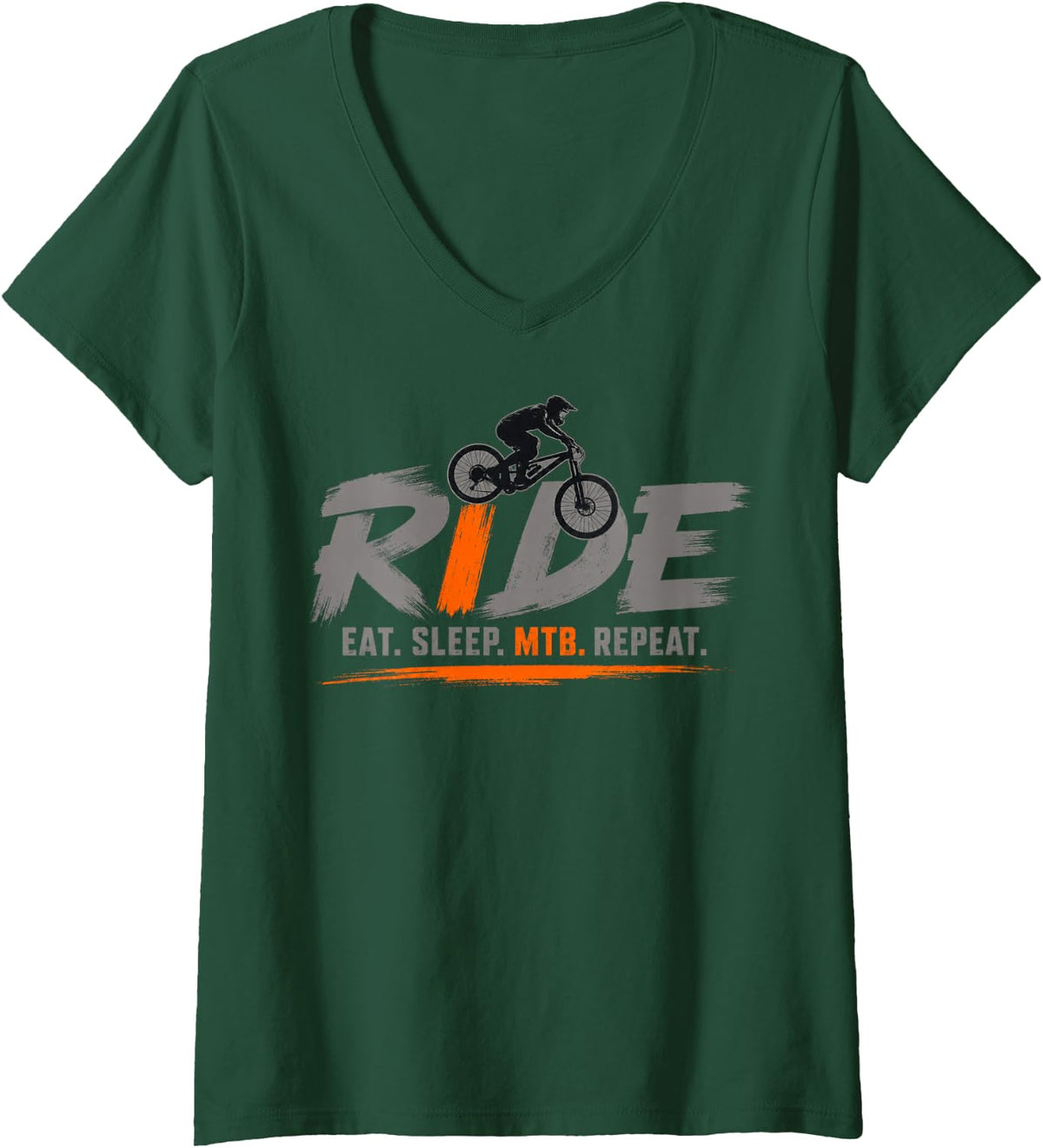 Women's Mountain Biking Lifestyle Ride Design V-Neck T-Shirt - Dark Green