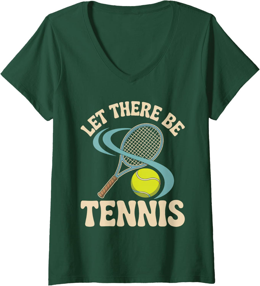 Women's Let There Be Tennis Sports Athlete Court - V-Neck T-Shirt - Dark Green