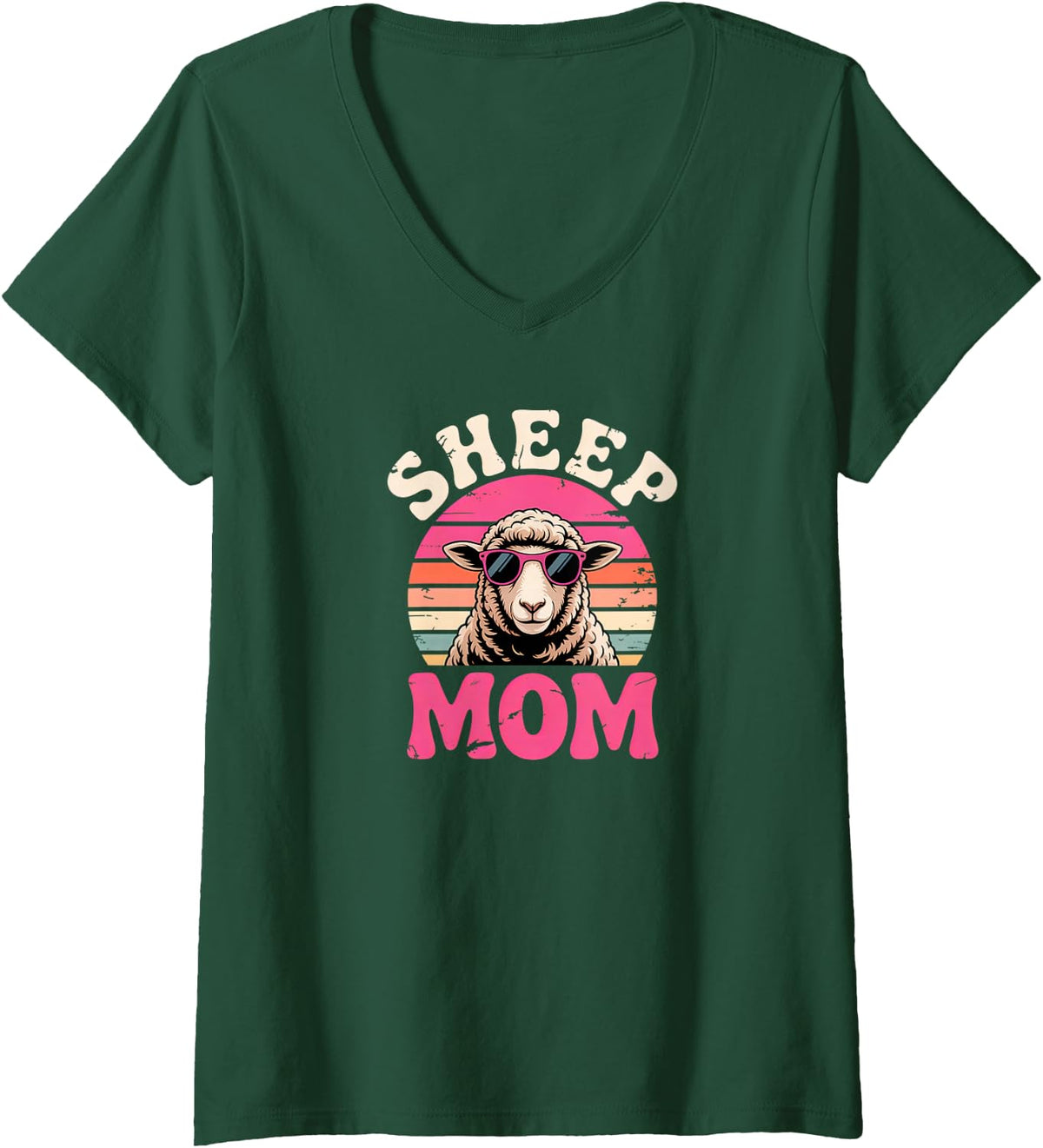 Women's Sheep Mom V-Neck T-Shirt - Dark Green