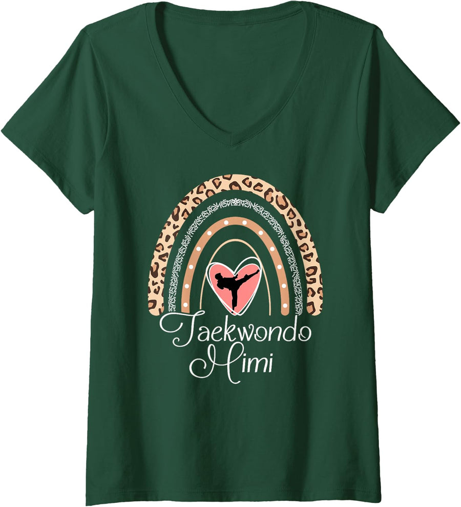 Women's Taekwondo Mimi Boho Rainbow Funny Taekwondo Athlete Mimi V-Neck T-Shirt - Dark Green