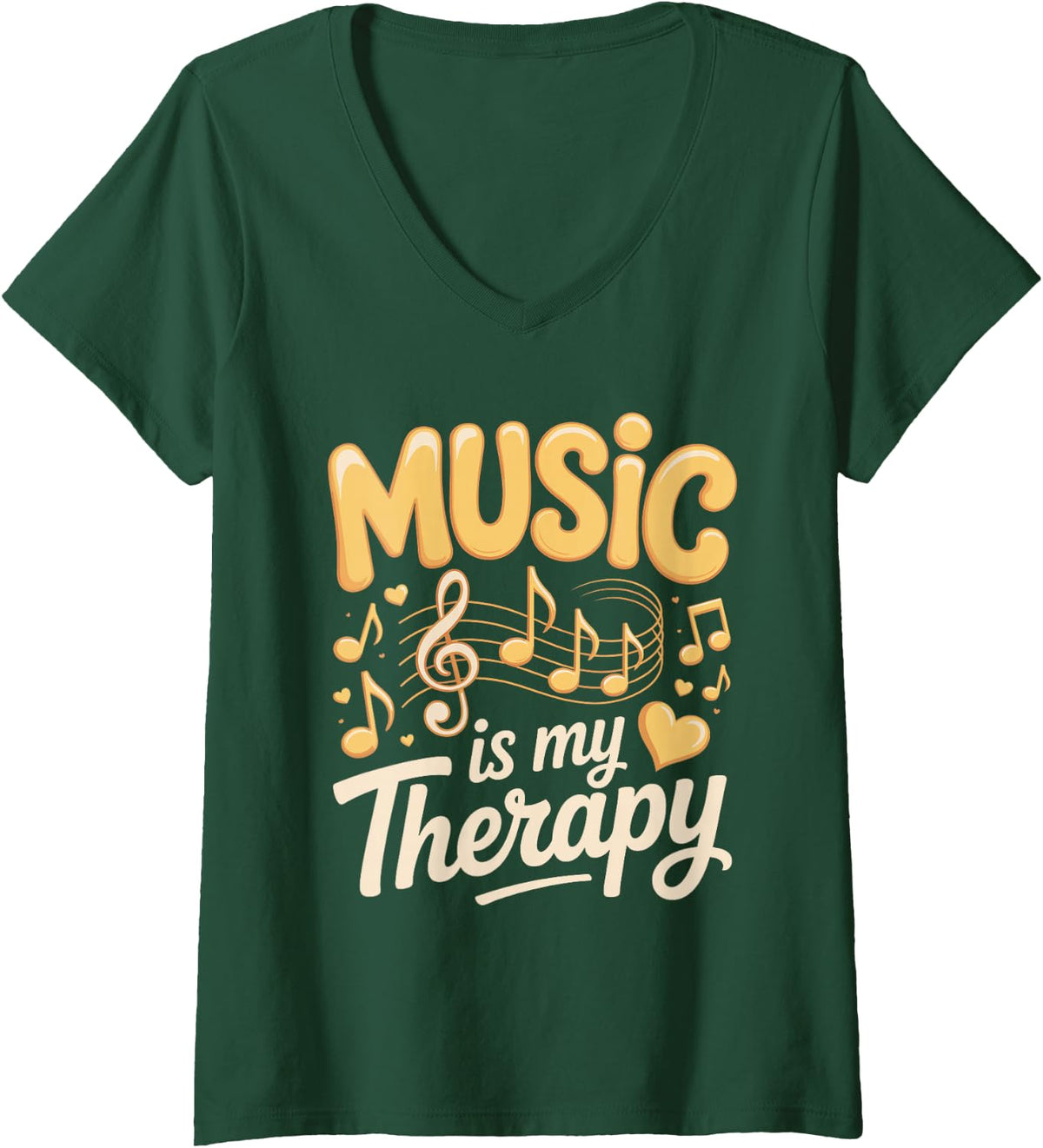 Women's Music is My Therapy Flute Flutist Band V-Neck T-Shirt - Dark Green