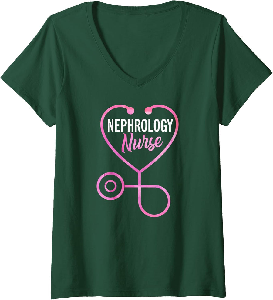 Women's Nephrology Nurse Practitioner Kidney Dialysis RN V-Neck T-Shirt - Dark Green