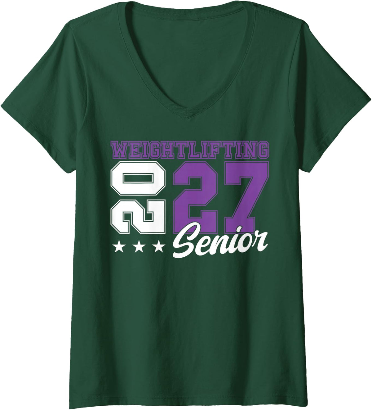 Women's Weightlifting Senior Night Weightlifting 2027 Graduation 53 V-Neck T-Shirt - Dark Green