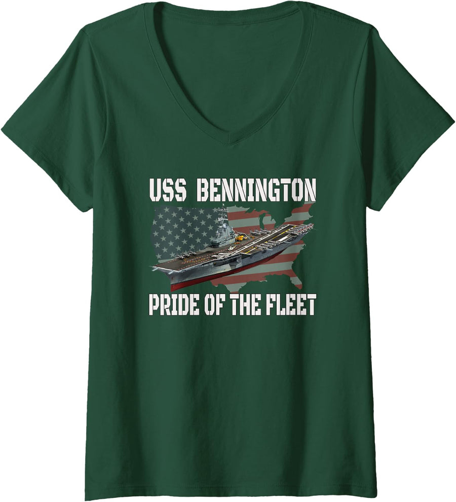 Women's USS Bennington Aircraft Carrier Father Grandpa Veterans Day V-Neck T-Shirt - Dark Green