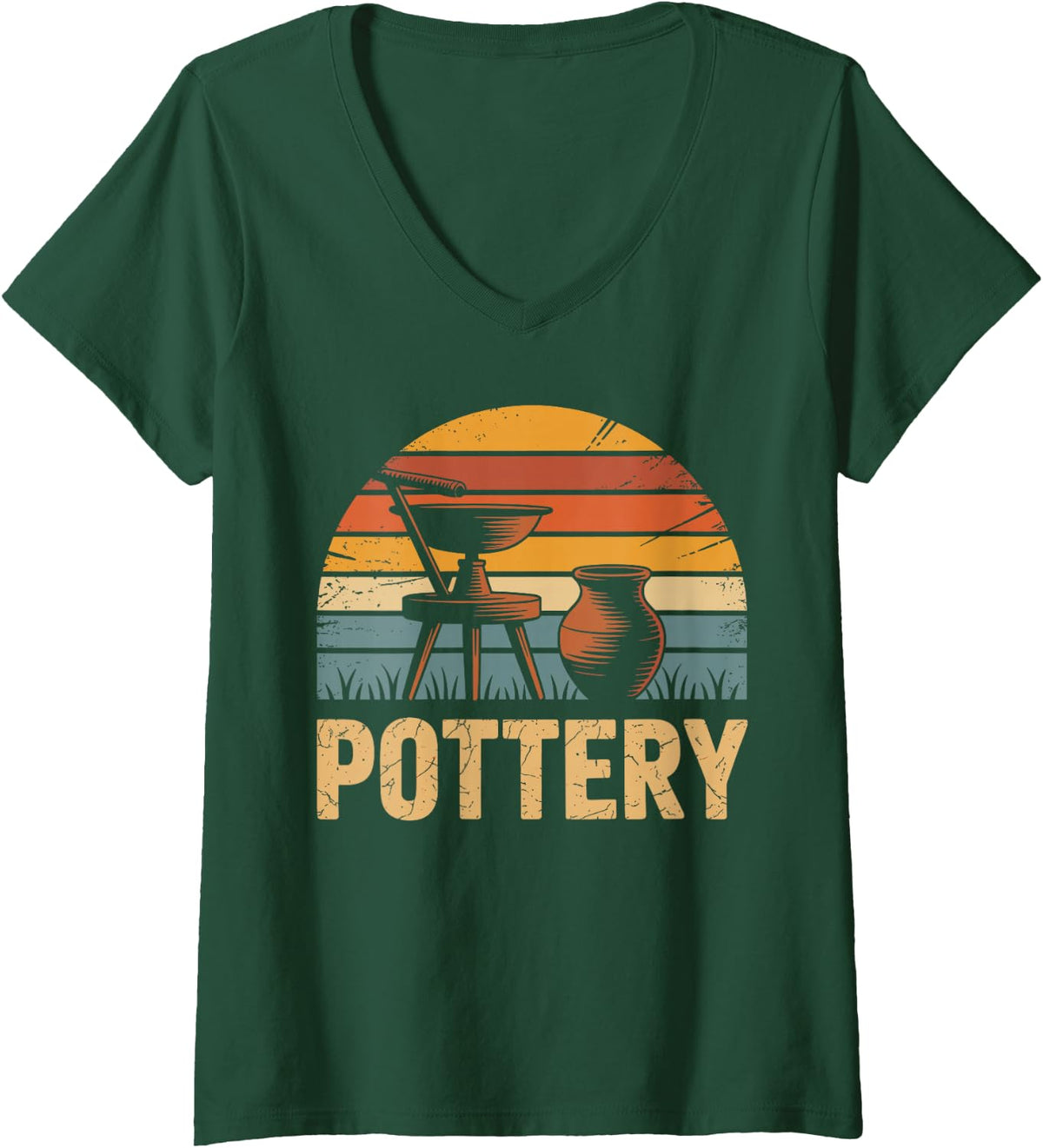 Women's Funny Pottery V-Neck T-Shirt - Dark Green
