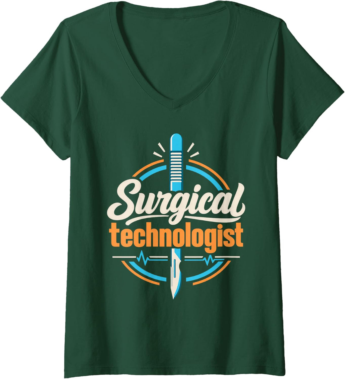 Women's Funny Surgical Technologist Scrub Tech V-Neck T-Shirt - Dark Green