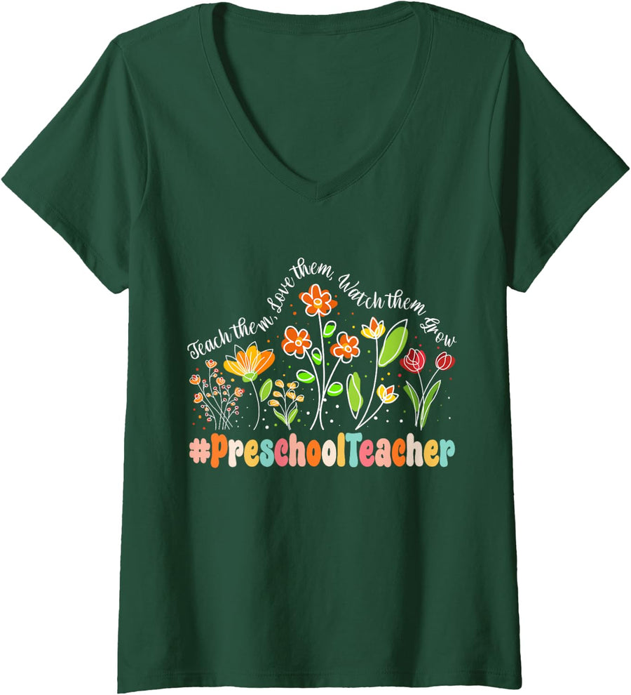 Women's Preschool Teacher Appreciation Week Teacher Back to School V-Neck T-Shirt - Dark Green