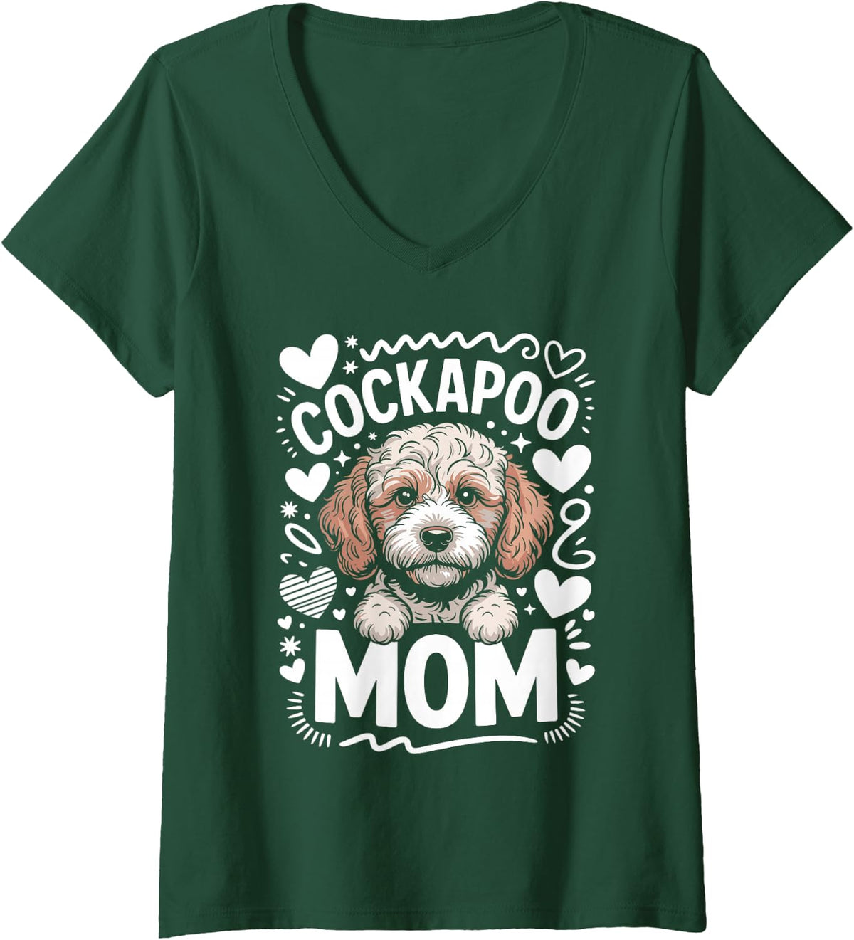 Women's Cockapoo Mom Cockapoos V-Neck T-Shirt - Dark Green