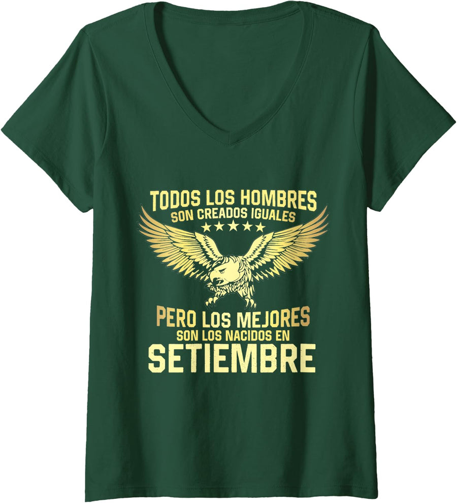 Women's Birthday Gift in Spanish Los Mejores nacen en September V-Neck T-Shirt - Dark Green