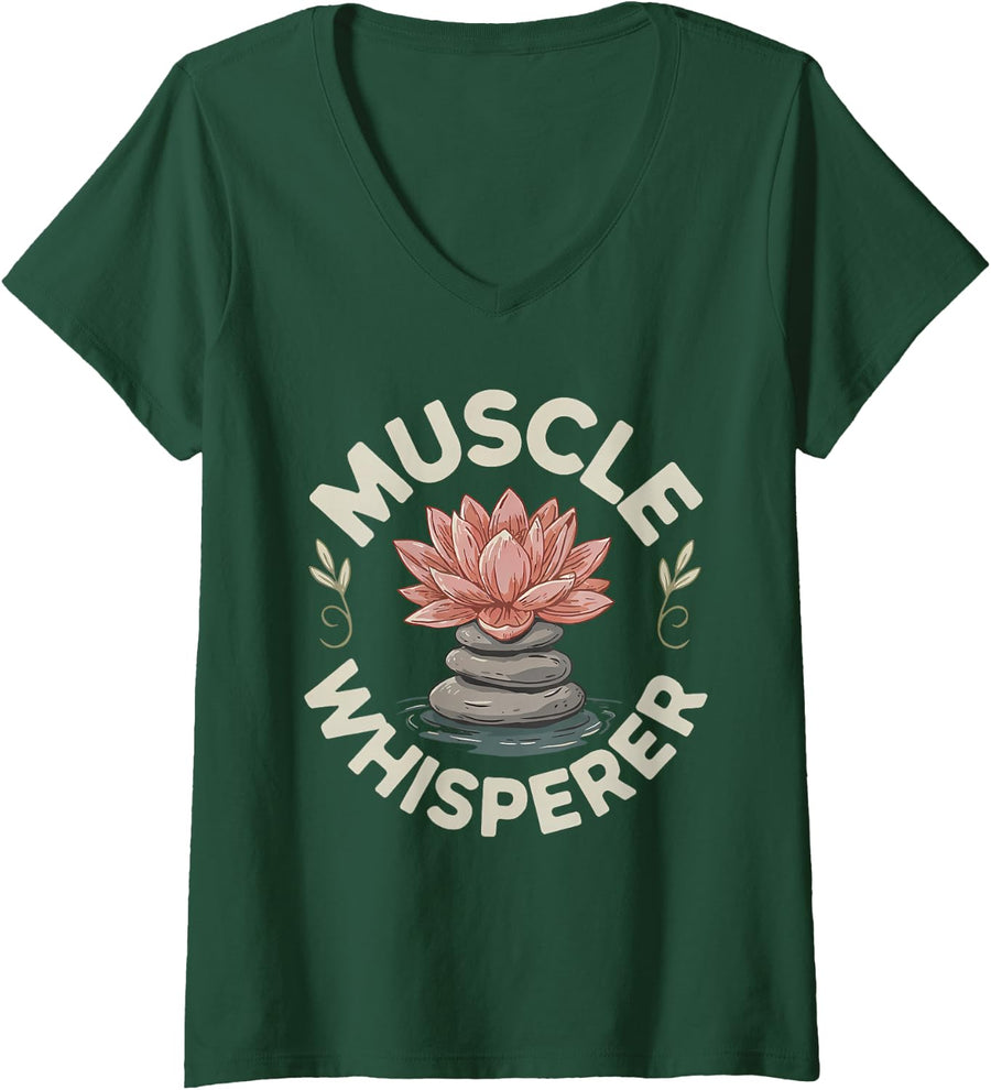 Women's Muscle Whisperer Funny Massage Therapist V-Neck T-Shirt - Dark Green