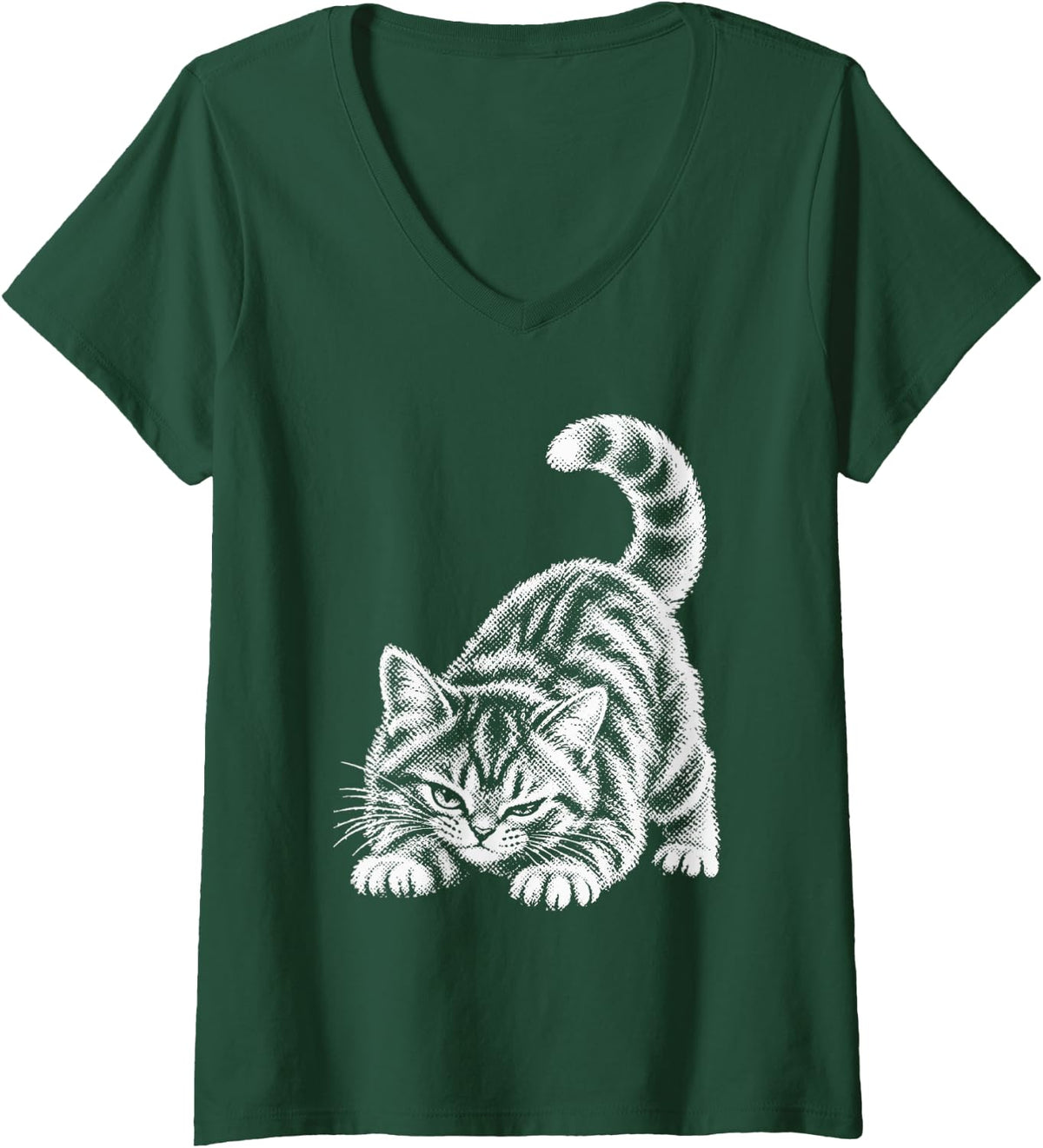 Women's Rebellious Cat 2000s Y2k Grunge Aesthetic Sassy Kitten Meme V-Neck T-Shirt - Dark Green