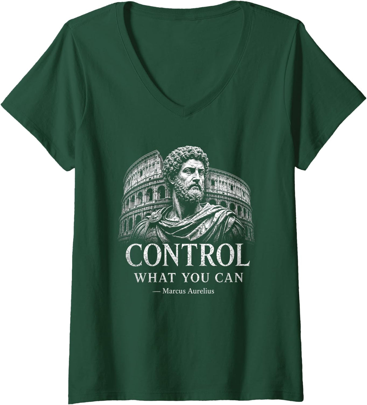 Women's Control What You Can Stoicism Philosophy Marcus Aurelius V-Neck T-Shirt - Dark Green