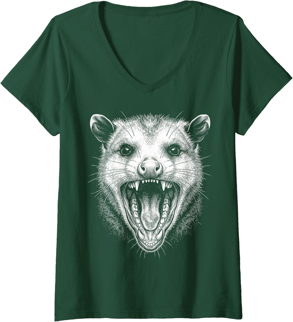 Women's Opossum Face V-Neck T-Shirt - Dark Green