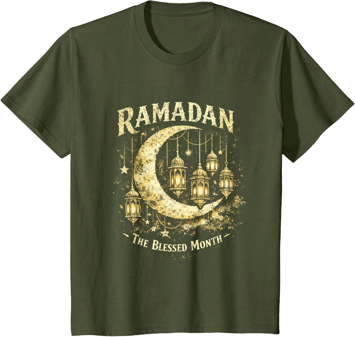 Islamic Ramadan Crescent Moon Blessed Month Women Men Kids T-Shirt - Olive Green