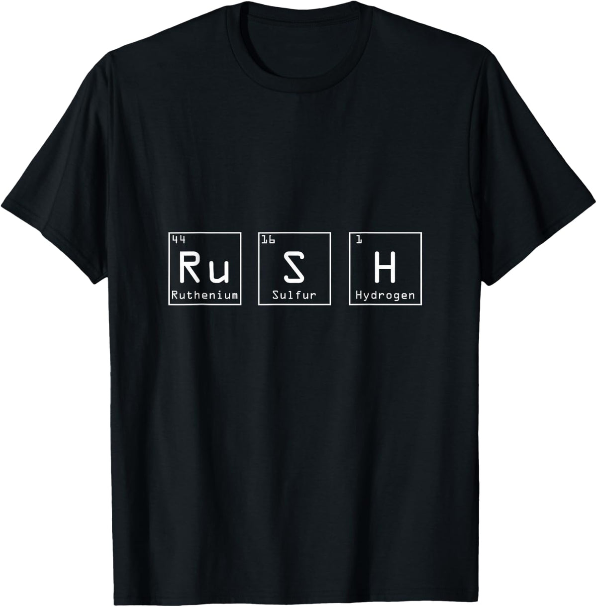 Rush (Ru-S-H) Periodic Table Elements Chemistry Physics T-Shirt - Black