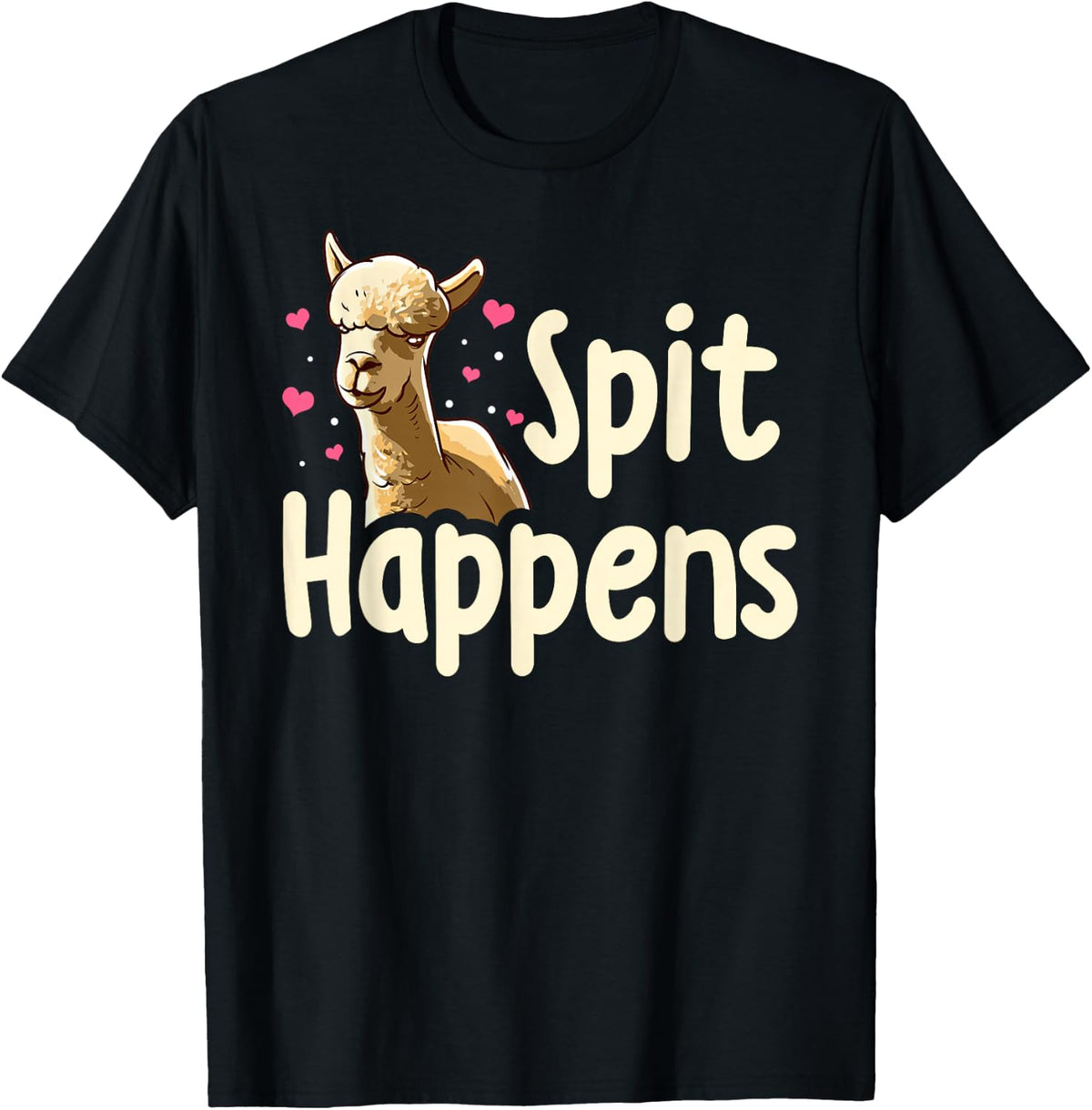 Spit Happens Funny Llama T-Shirt - Black